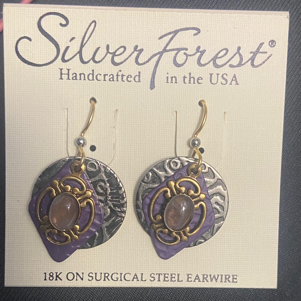 Silver Forest Gold and Silver Earrings with Purple Accents